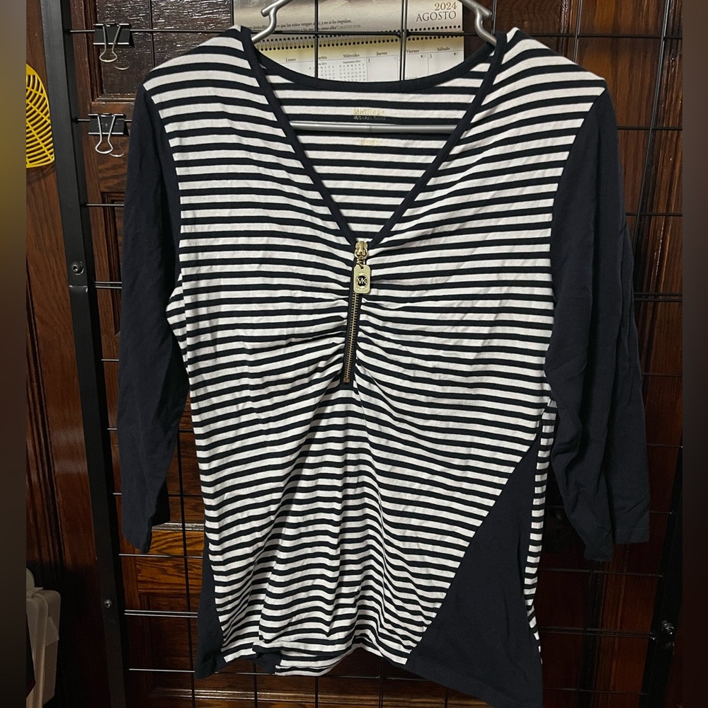Michael kors blouse 3/4 sleeve lenght large navy/white